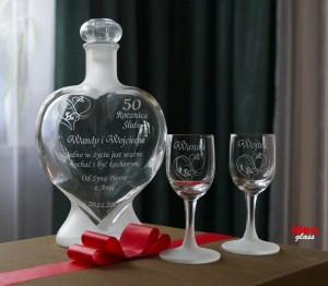 KARAFKA SERCE 0,5 l + 2 kieliszki do likieru - ROCZNICA ŚLUBU
