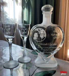 KARAFKA SERCE 0,5 l + 2 kieliszki do likieru - ROCZNICA ŚLUBU ze zdjęciem!