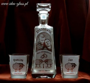 KARAFKA SKOŚNA 0,7 l + 2 szklanki do whisky- ROCZNICA ŚLUBU ze zdjęciem! (1)