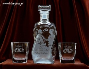 KARAFKA ŁAMANA 0,7 l + 2 szklanki do whisky - ROCZNICA ŚLUBU ze zdjęciem! (1)