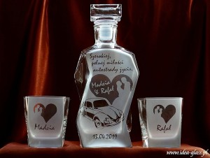 KARAFKA ŁAMANA 0,7 l + 2 szklanki do whisky - PREZENT NA ŚLUB (1)