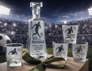 KARAFKA SKOŚNA 0,7 l + 4 szklanki do whisky-Piłkarz/Piłka nożna/Kibic (1)