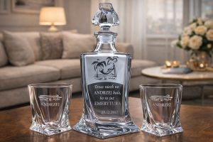 Bohemia KARAFKA QUADRO 0,85 l + 2 szklanki do whisky EMERYTURA 