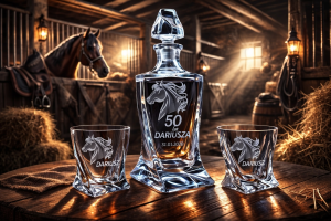 Bohemia KARAFKA QUADRO 0,85 l + 2 szklanki do whisky - HODOWCA/MIŁOŚNIK KONI