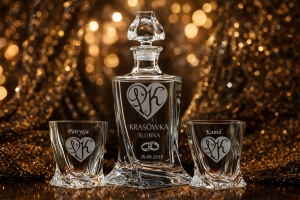 Bohemia KARAFKA QUADRO 0,85 l + 2 szklanki do whisky PREZENT NA ŚLUB 