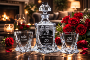 Bohemia KARAFKA QUADRO 0,85 l + 2 szklanki do whisky PREZENT NA ŚLUB za zdjęciem!