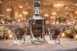 Bohemia KARAFKA QUADRO 0,85 l + 2 szklanki do whisky PODZIĘKOWANIE DLA RODZICÓW