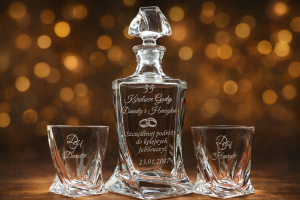 Bohemia KARAFKA QUADRO 0,85 l + 2 szklanki do whisky ROCZNICA ŚLUBU