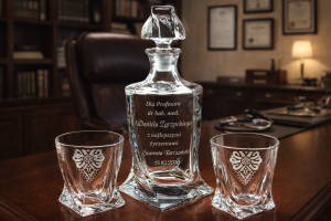 Bohemia KARAFKA QUADRO 0,85 l + 2 szklanki do whisky- LEKARZ