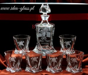 Bohemia KARAFKA QUADRO 0,85 l + 6 szklanek do whisky NA KAŻDĄ OKAZJĘ! ze zdjęciem