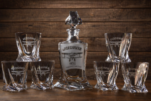 Bohemia KARAFKA QUADRO 0,85 l + 6 szklanek do whisky- SAMOLOT/PILOT ze zdjęciem!