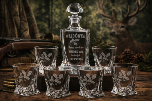 Bohemia KARAFKA QUADRO 0,85 l + 6 szklanek do whisky- MYŚLIWY/LEŚNICZY