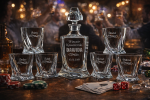 Bohemia KARAFKA QUADRO 0,85 l + 6 szklanek do whisky WIECZÓR KAWALERSKI