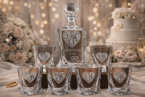 Bohemia KARAFKA QUADRO 0,85 l + 6 szklanek do whisky PREZENT NA ŚLUB