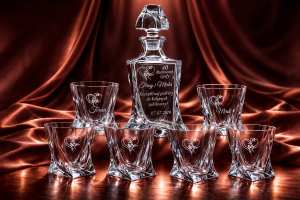 Bohemia KARAFKA QUADRO 0,85 l + 6 szklanek do whisky ROCZNICA ŚLUBU