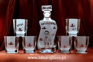 KARAFKA ŁAMANA 0,7 l + 6 szklanek do whisky - URODZINY, Wędkarz/Rybak ze zdjęciem!